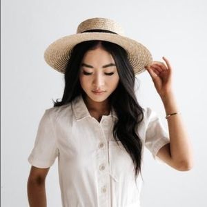 Gigi Pip Faye Short Natural Straw Boater Brim Hat